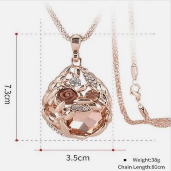 Minagoo Water-Drop Pendant Rose Flower Rhinestone - Picture 3 of 6